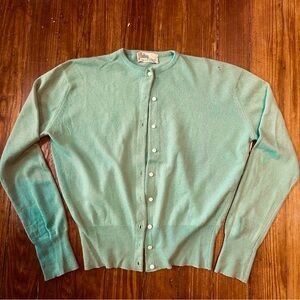 Vintage Cashmere Seafoam Green Cardigan Sweater M/L